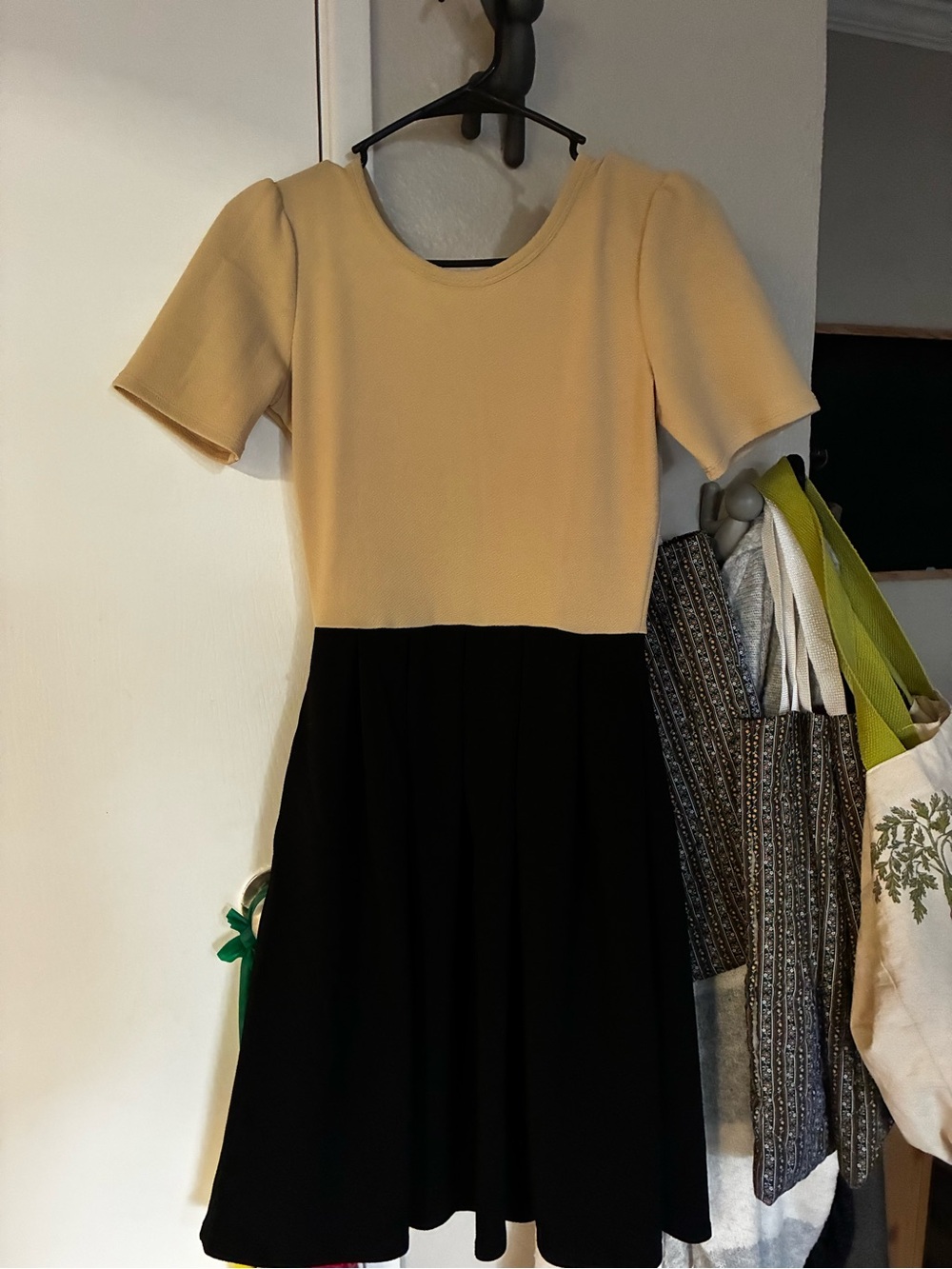 LuLaRoe Two-Tone Cream and Black Fit & Flare Dress